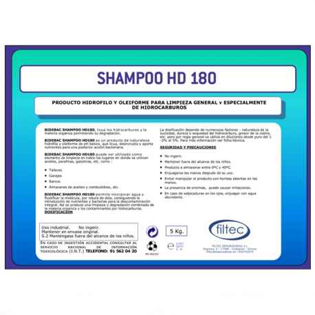 Detergente concentrado. Uso profesional. SHAMPOO HD 180